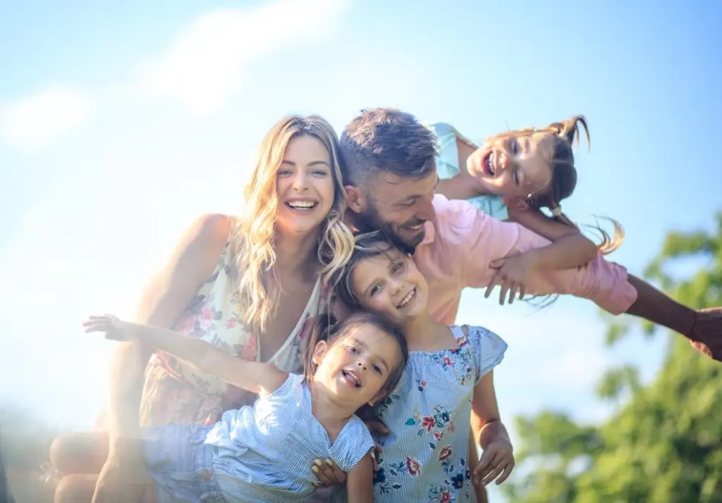 Happy family posing together