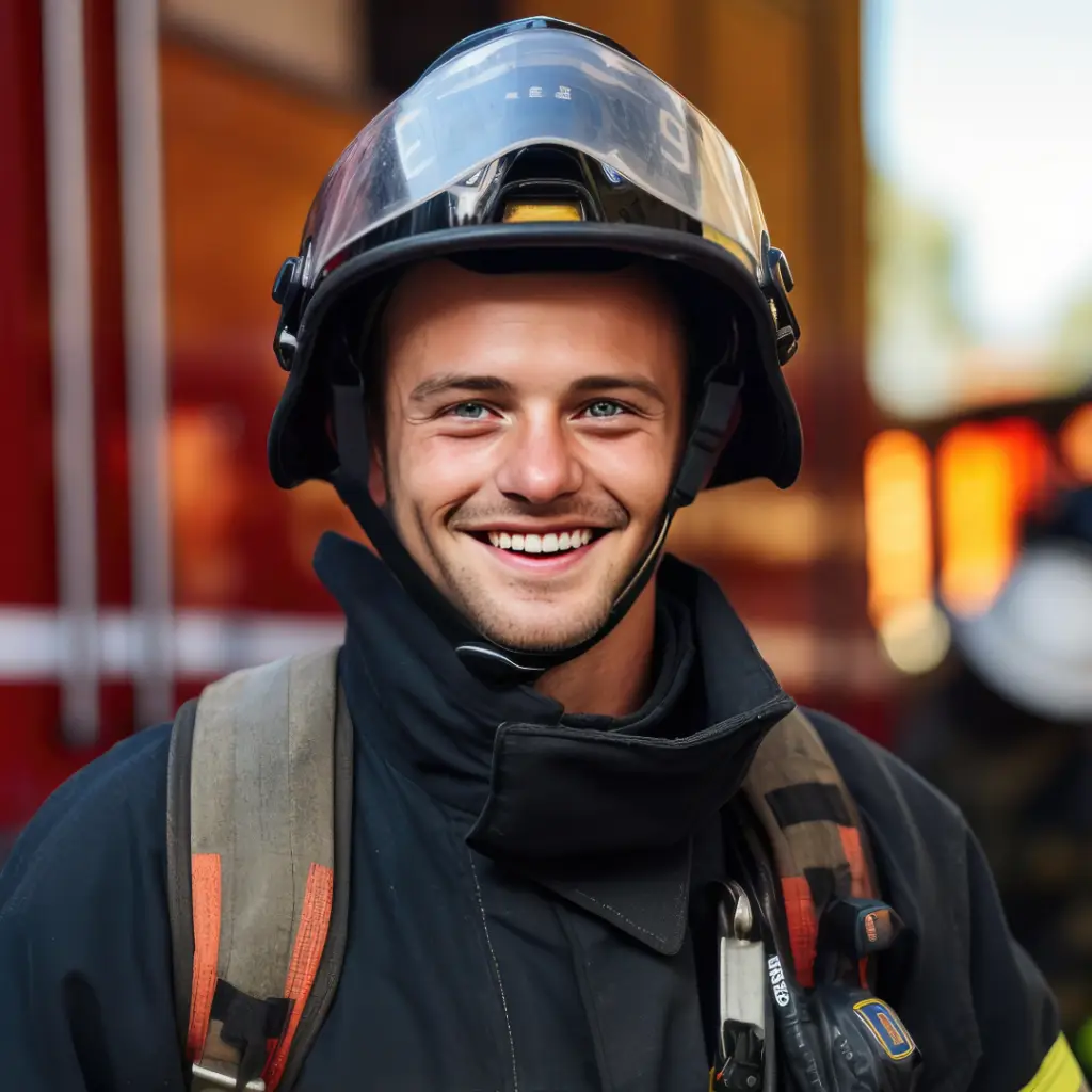 Smiling young firefighter