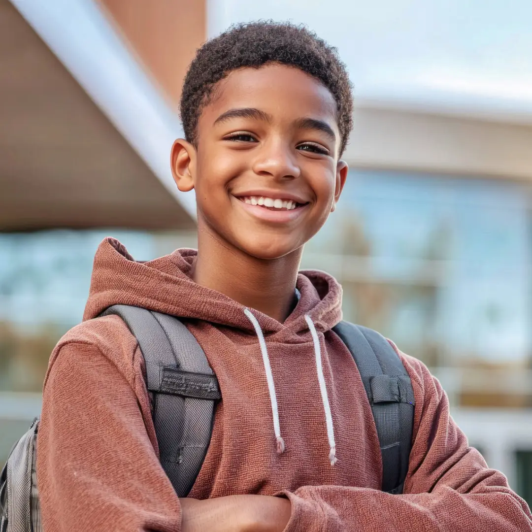 Smiling teen boy with a red hoodie